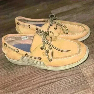 Sperry Top-Sider Sneakers Size:5.5 Big Kid Leather Lanyard Boat Shoe in Tan&Navy